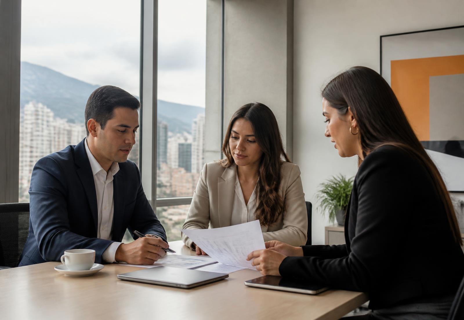 Equipo profesional de XARVEN S.A.S. revisando estados financieros en su oficina de Bogotá